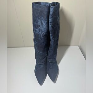 Stylish Blue Knee-High Boots Denim Material